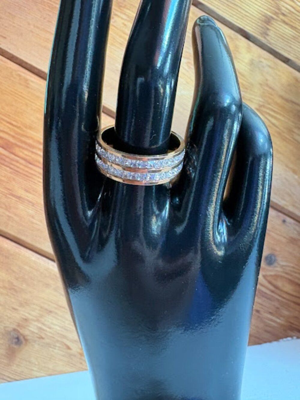 Titanium Steel Inlay Fuax Diamond Rings - Picture 2 of 6